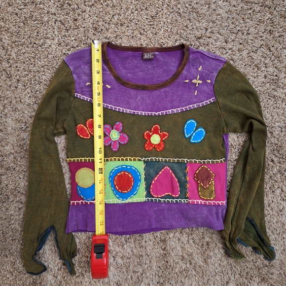 KPC Colorful Patchwork Long Sleeve Crop Top - Picture 4 of 5